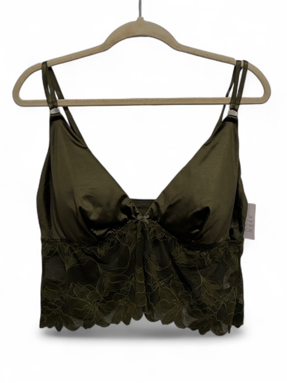 NWT Auden Satin Longline Green Lace-Trim Bralette